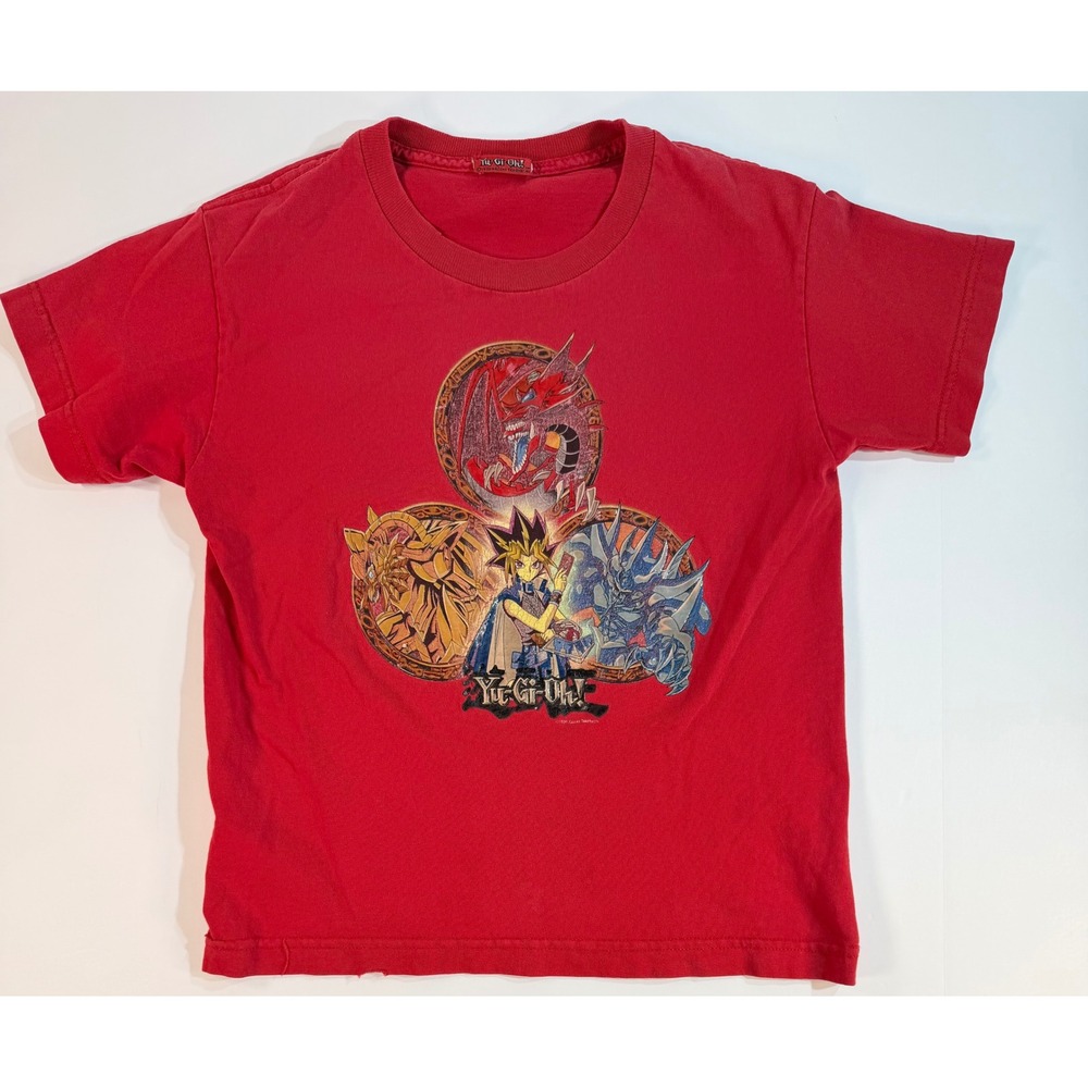 Vintage Yu-Gi-Oh! Yugi Egyptian God Cards Graphic T-Shirt Red Kids Small 1996